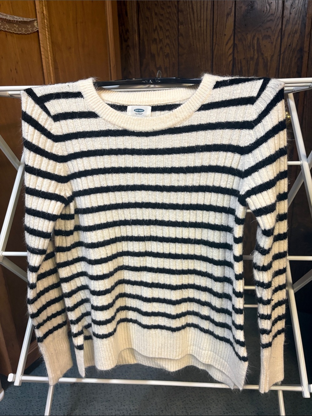 Old Navy Black & Cream Striped Crewneck Sweater